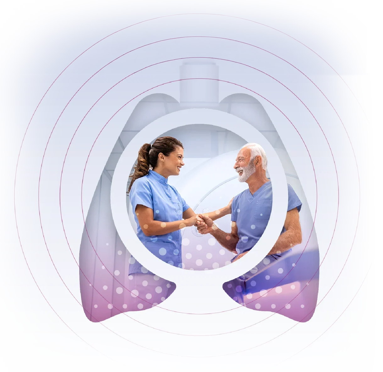 Nurse and patient smiling together before a lung screening